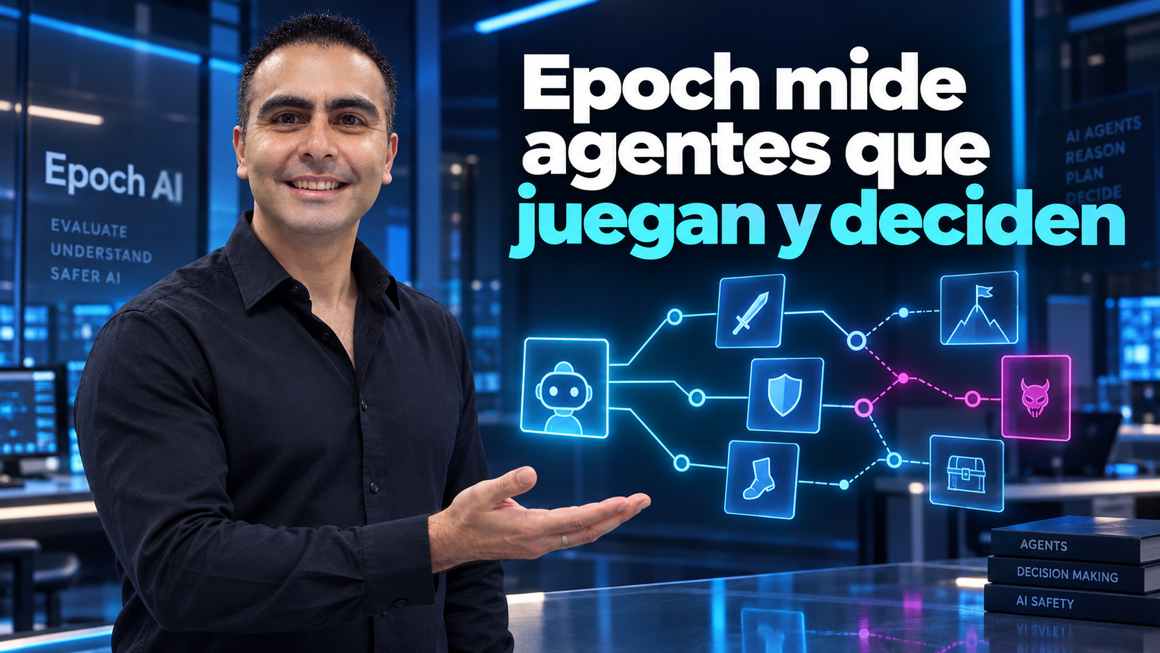 Álvaro explica una evaluación visual de agentes con tarjetas.