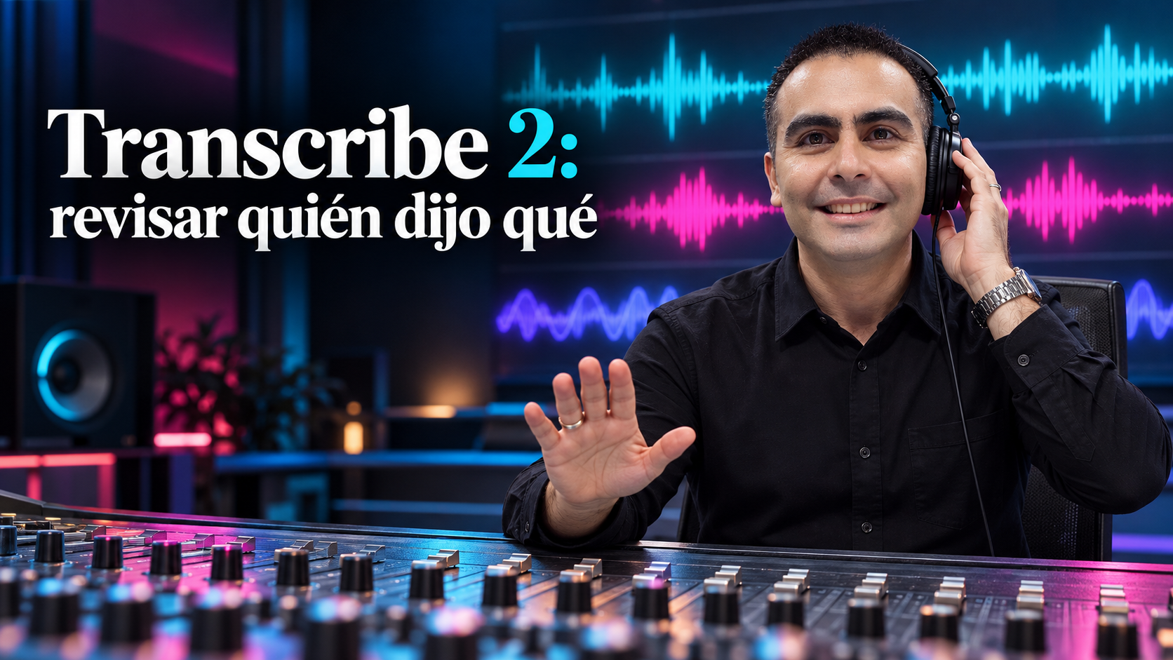 Álvaro escucha un audio y compara voces en una consola.