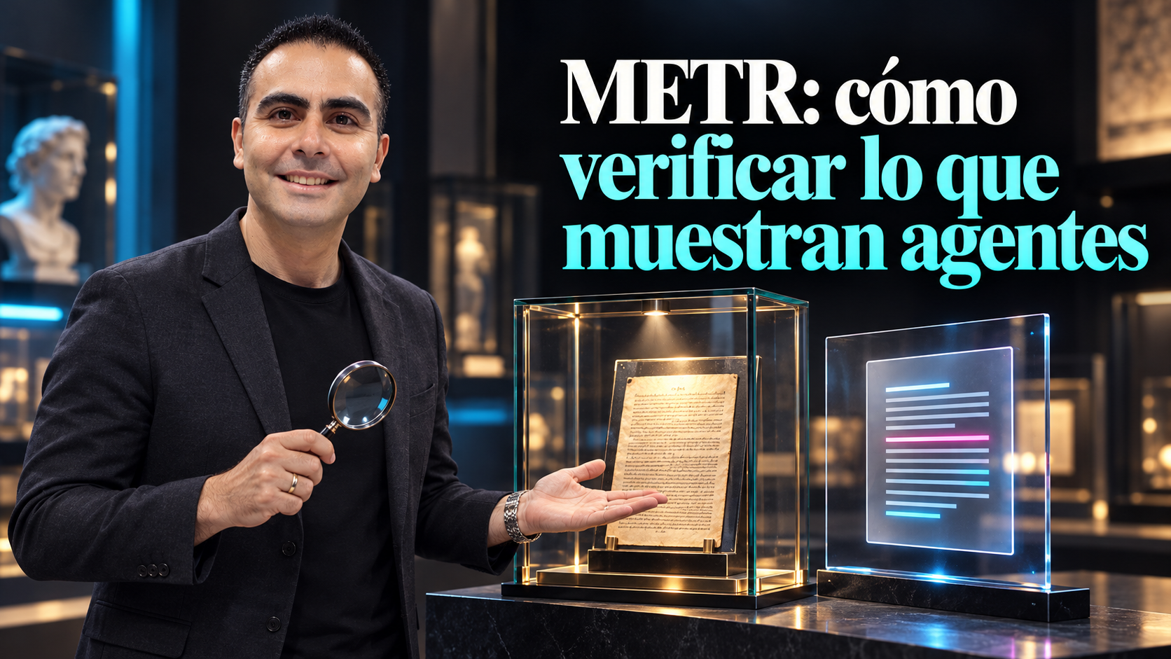 Álvaro compara un registro protegido y su vista con una lupa.