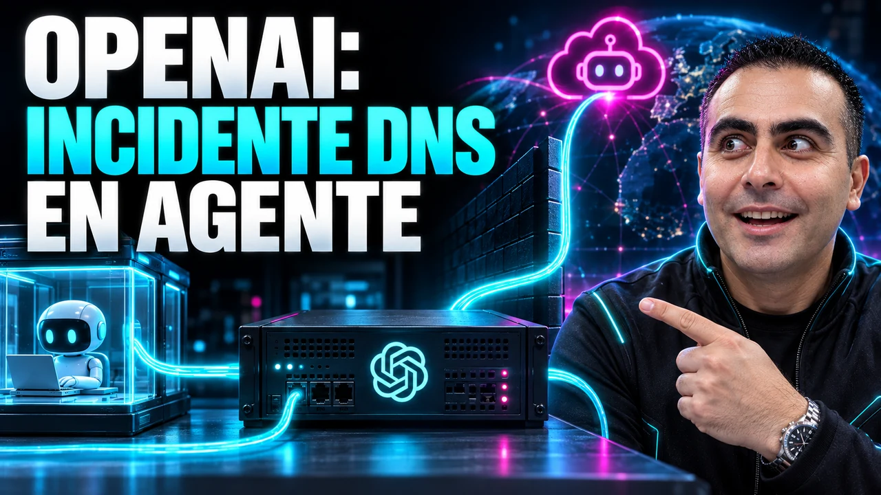 Ilustración editorial de Álvaro Maureira y la ruta DNS de un agente de OpenAI