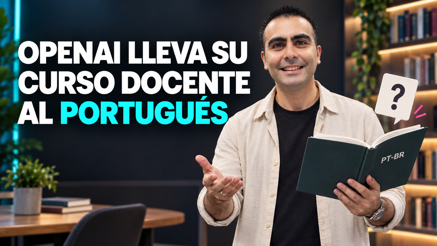 Ilustración de Álvaro facilitando una pregunta con un cuaderno docente PT-BR.