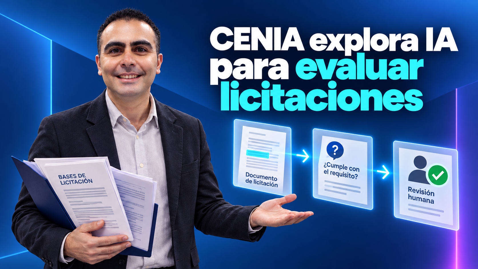 Álvaro presenta un expediente ficticio con tarjetas conectadas sobre documentos, preguntas y revisión humana en un archivo conceptual.