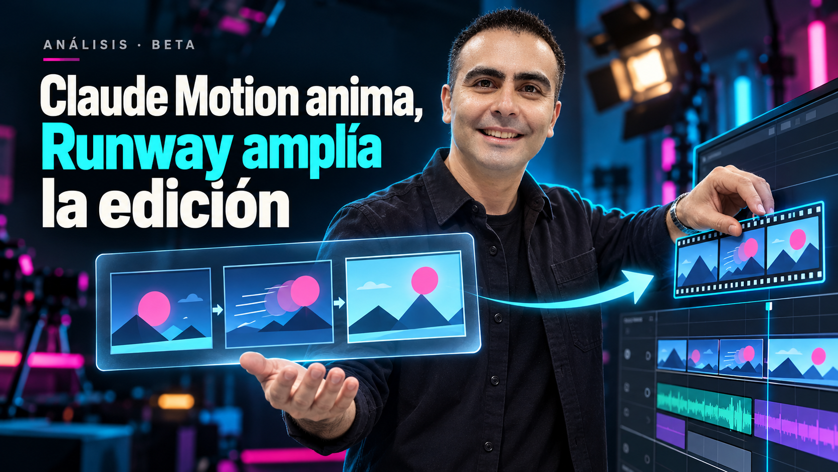 Álvaro presenta una secuencia animada que pasa a una línea de edición.