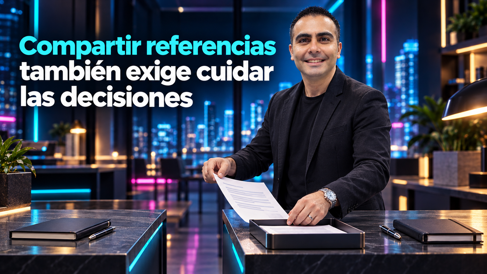 Álvaro entrega una ficha revisada entre dos estaciones de trabajo.