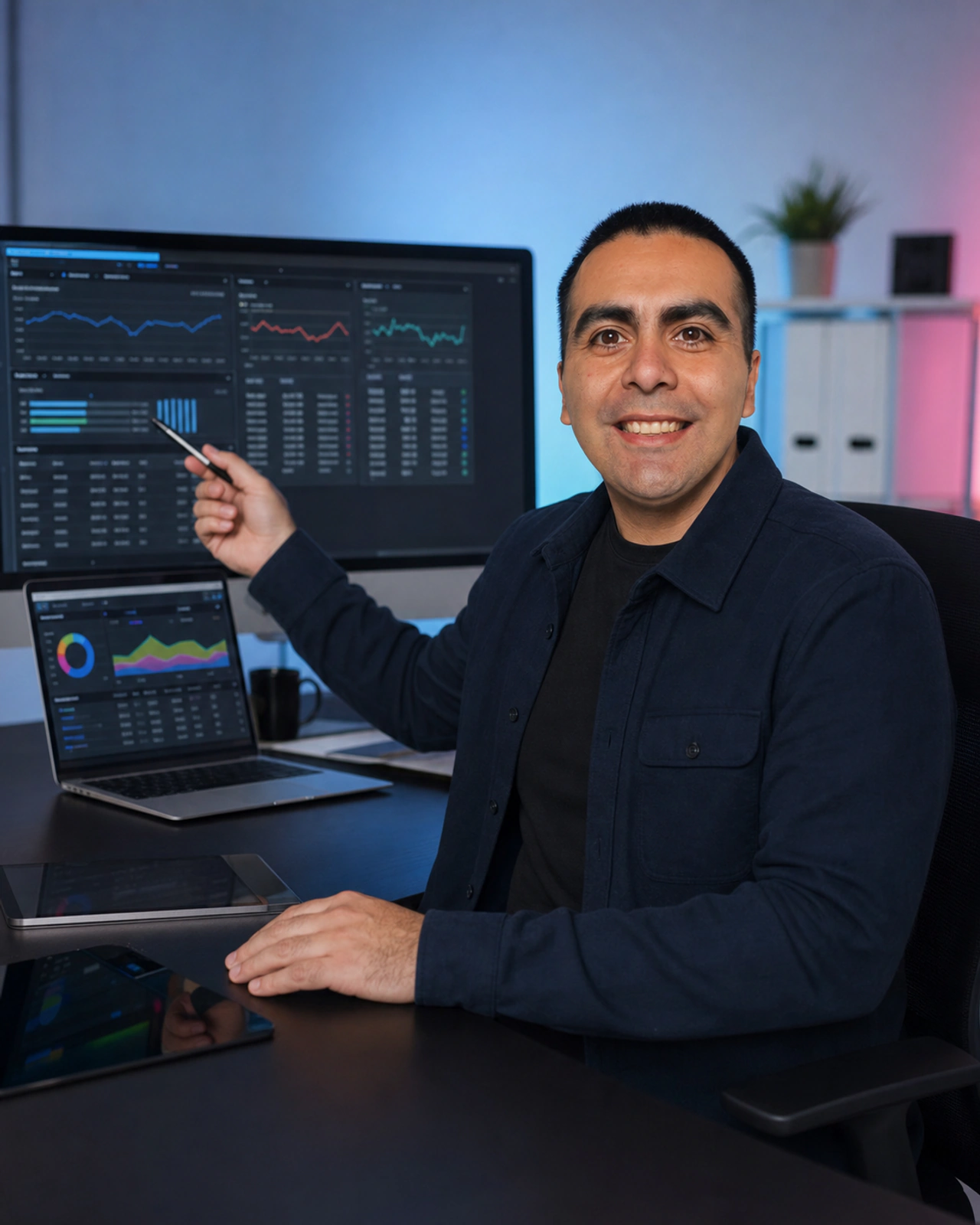 Álvaro Maureira analizando campañas y métricas de publicidad digital en un espacio de trabajo profesional