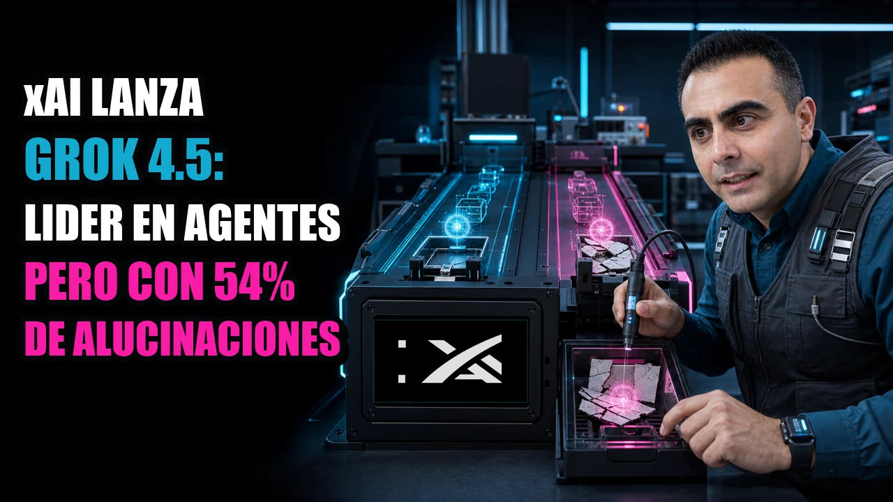 xAI lanza Grok 4.5: lider en agentes pero con 54% de alucinaciones