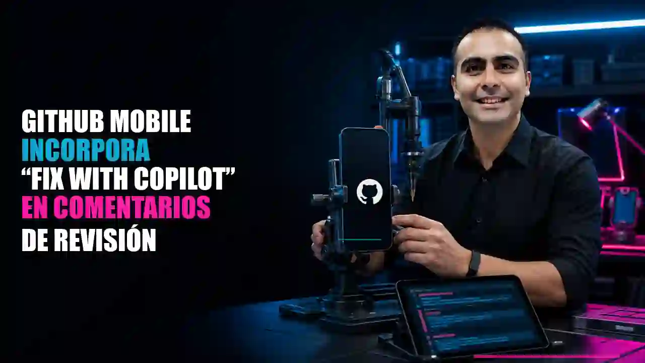 Portada de GitHub Mobile incorpora “Fix with Copilot” en comentarios de revisión