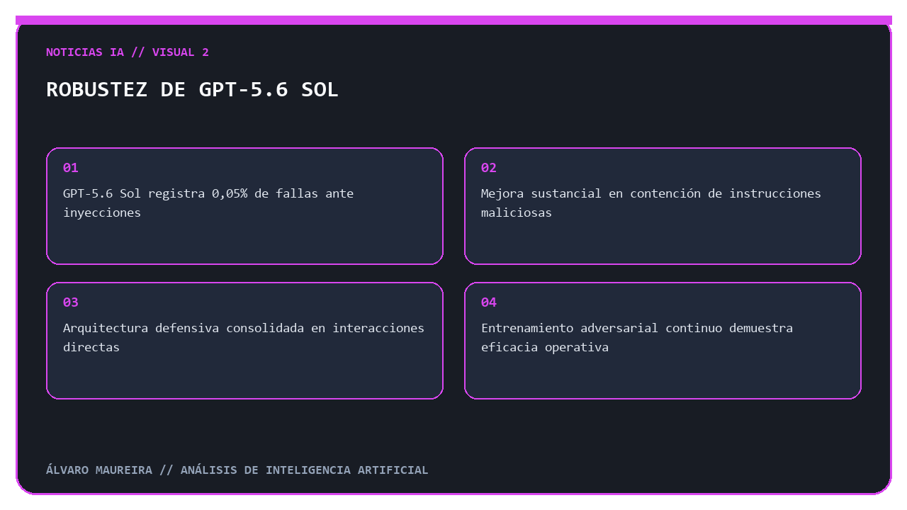 Métricas de fallas de GPT-5.6 Sol ante inyecciones directas